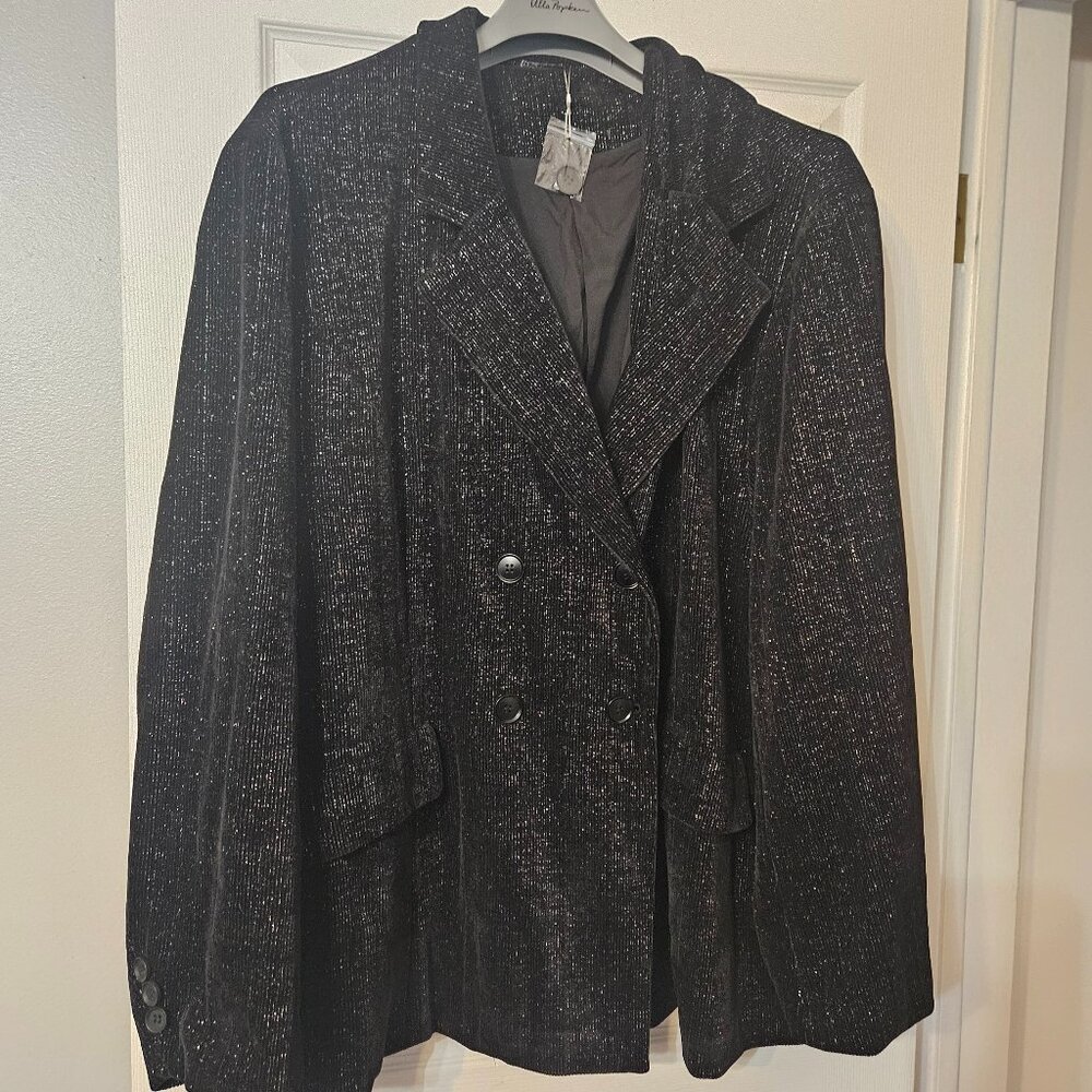 Lurex Double Breasted Patched Pocket Blazer